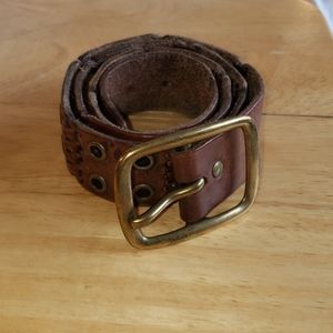 Leather belt with brass buckle